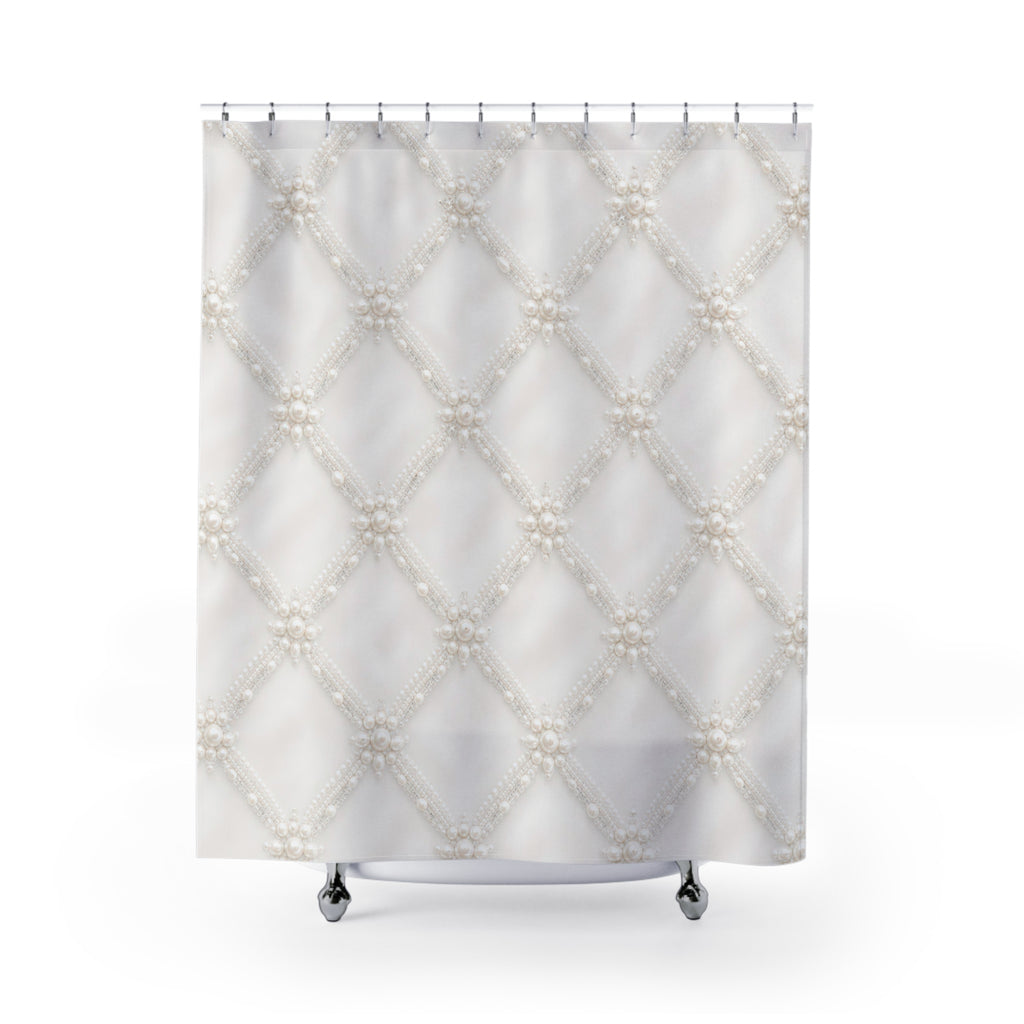 White Pearl Bead Lattice Shower Curtain