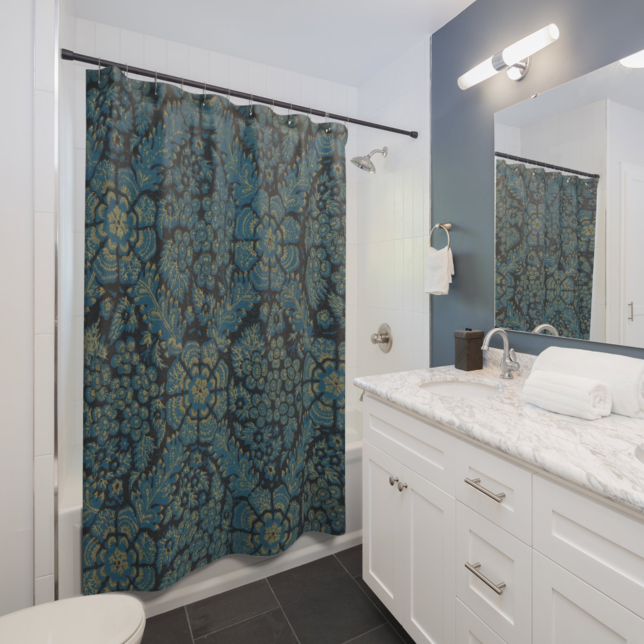 Italian Blue Floral Shower Curtain – Vintage Botanical