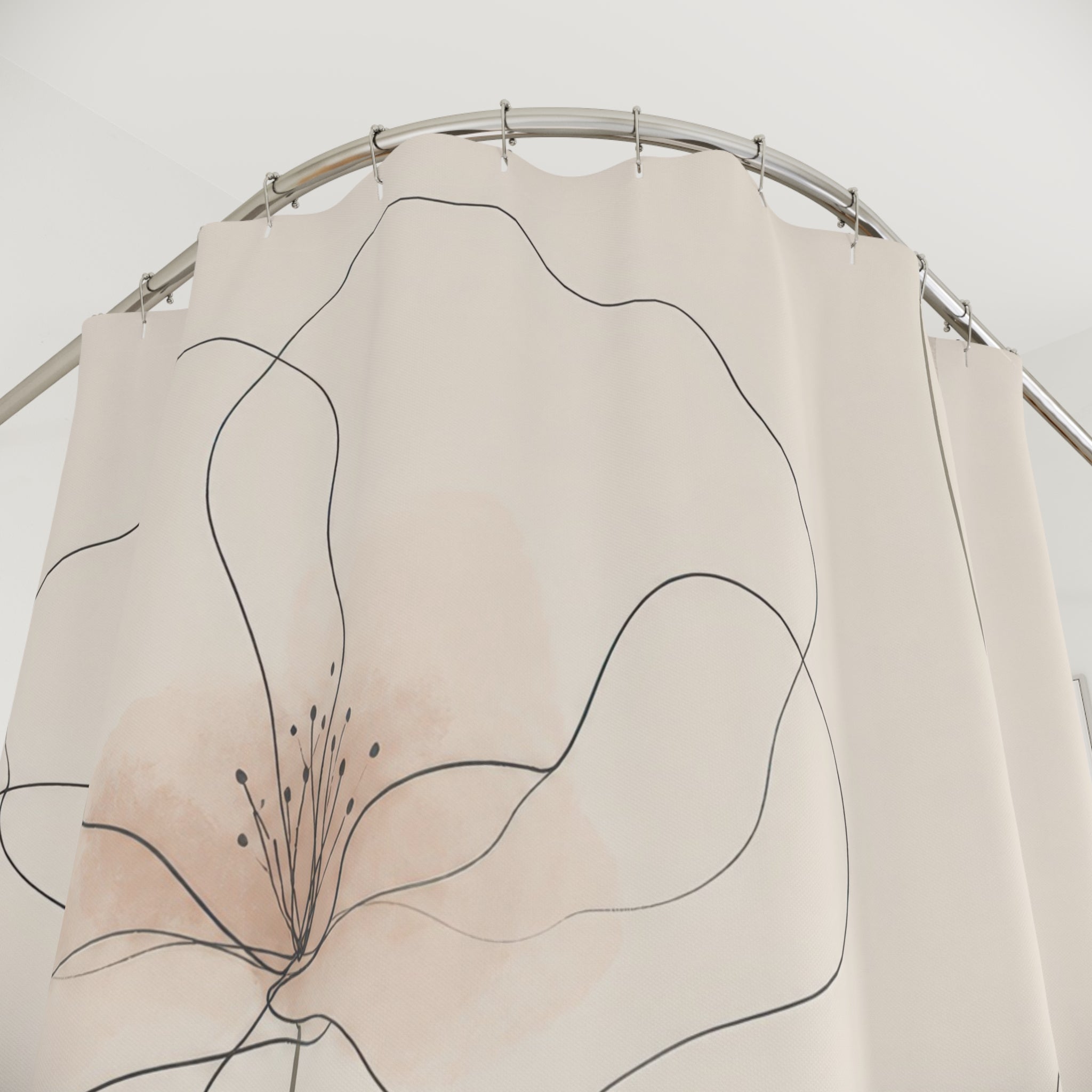 Large White Flower Line Art Shower Curtain