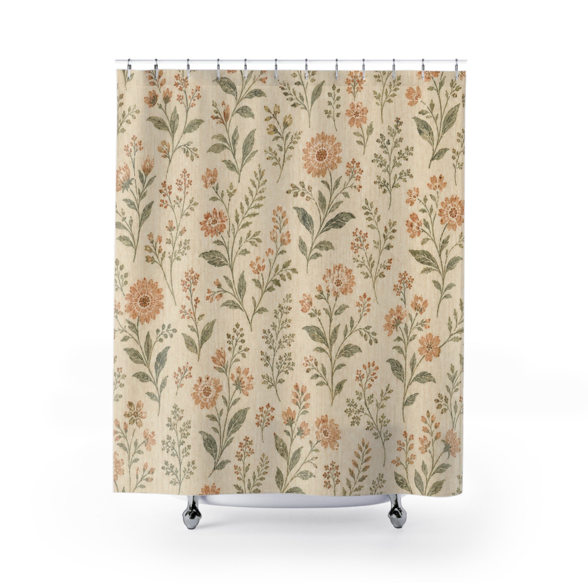 Dusty Peach Block Print Shower Curtain