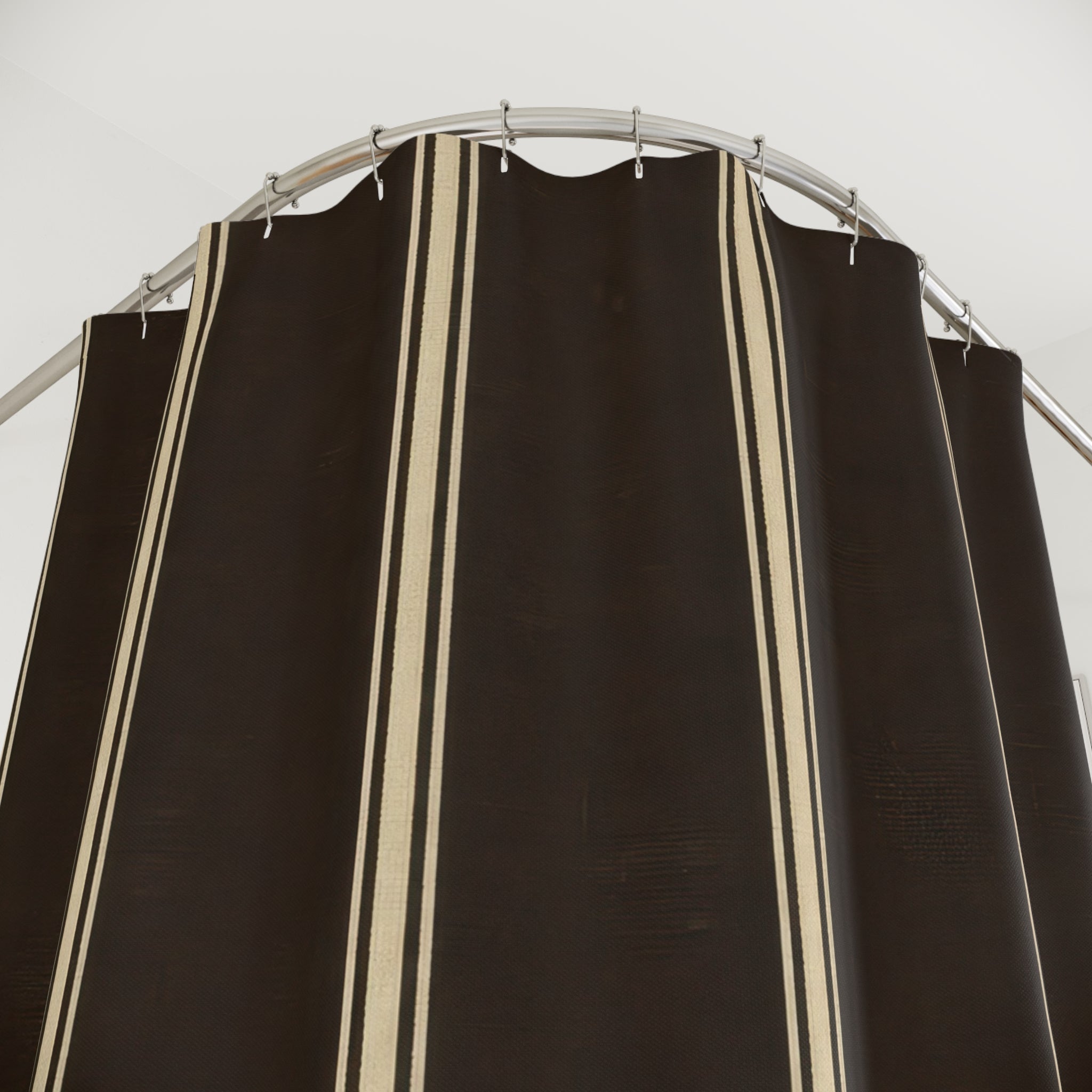 Brown Striped Shower Curtain, Dark Chocolate Bath Decor, Cream Vertical Line Pattern, Moody Black Brown Guest Bathroom Decor Style