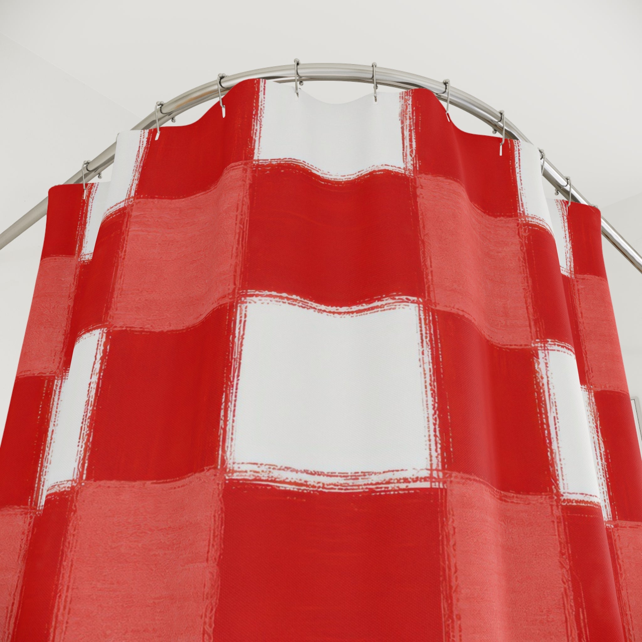 Red White Buffalo Check Shower Curtain