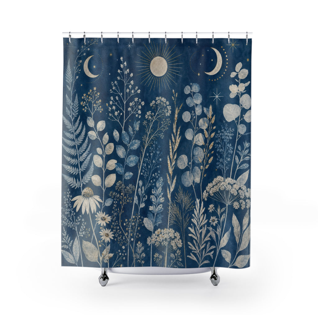 Blue Celestial Moon Shower Curtain