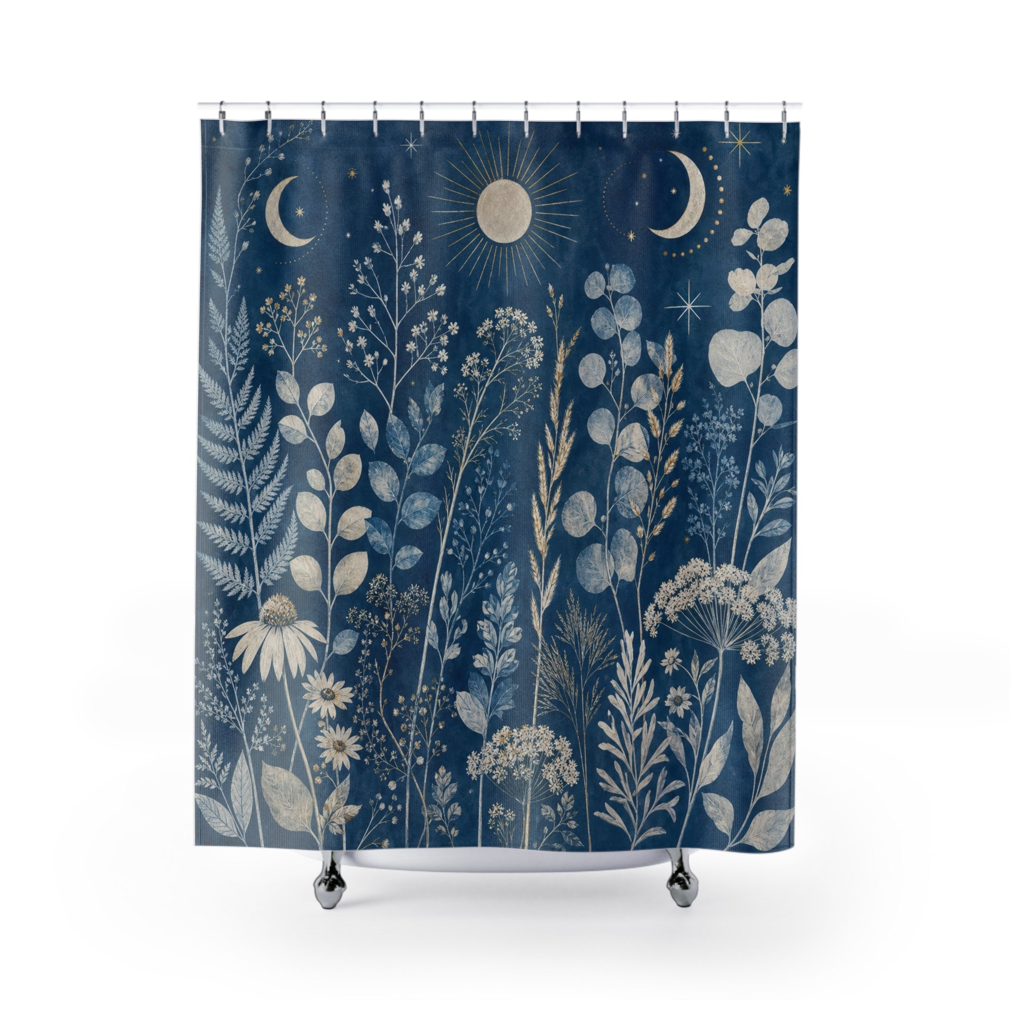 Blue Celestial Moon Shower Curtain