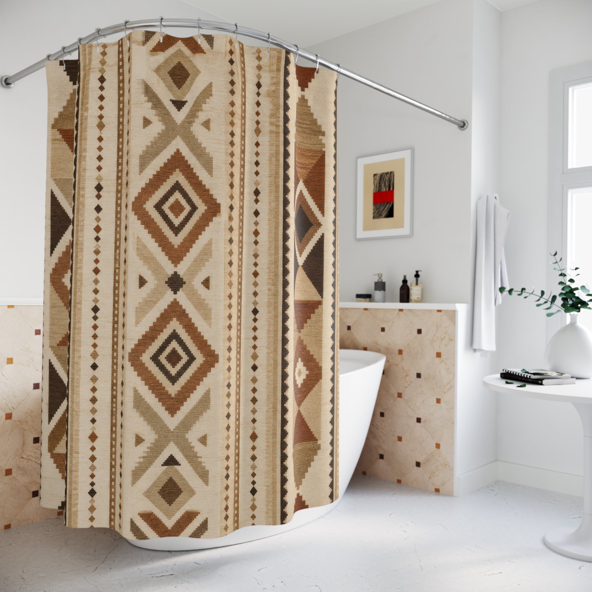 Brown Beige Geometric Stripe Shower Curtain