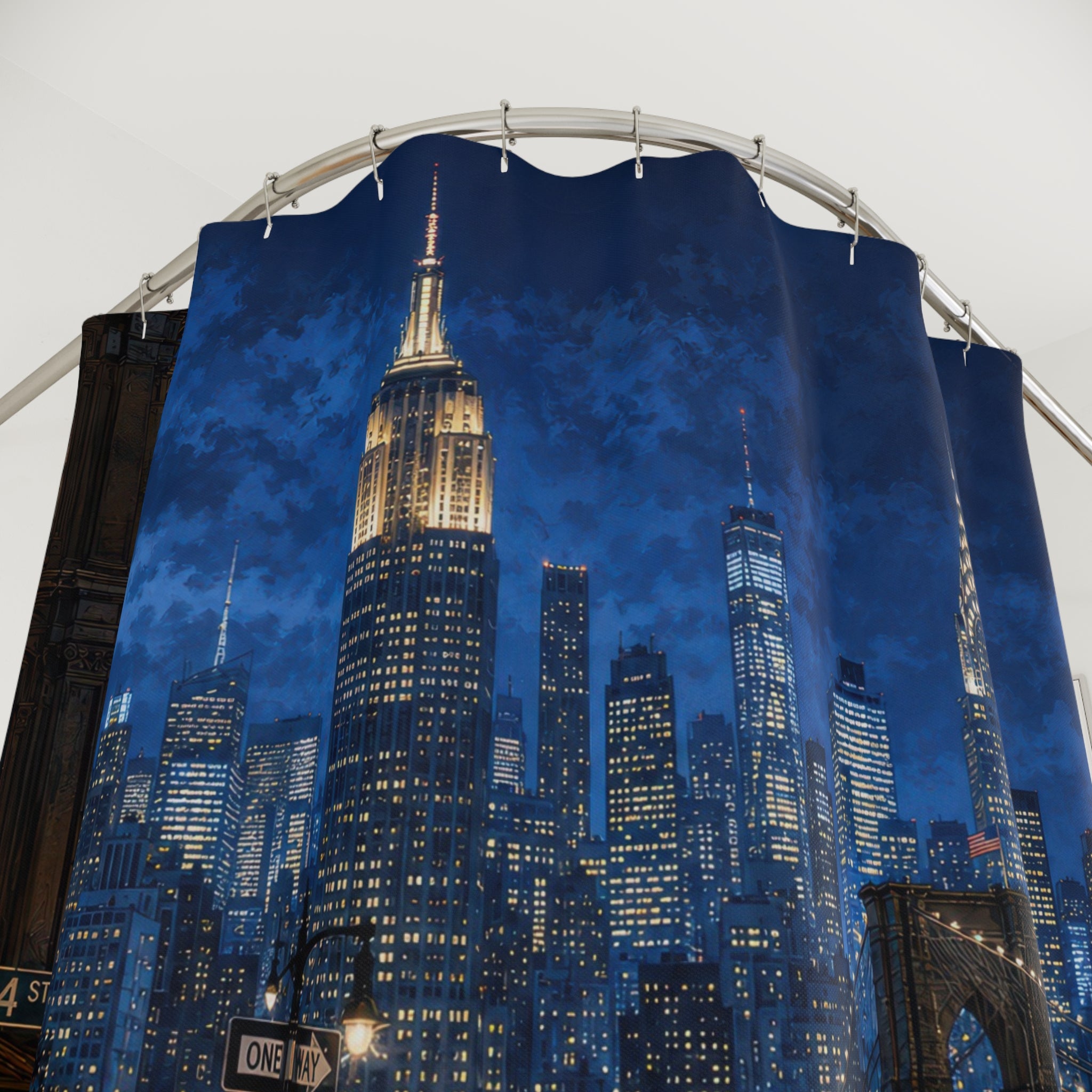 NYC City Skyline Shower Curtain: Navy Blue New York