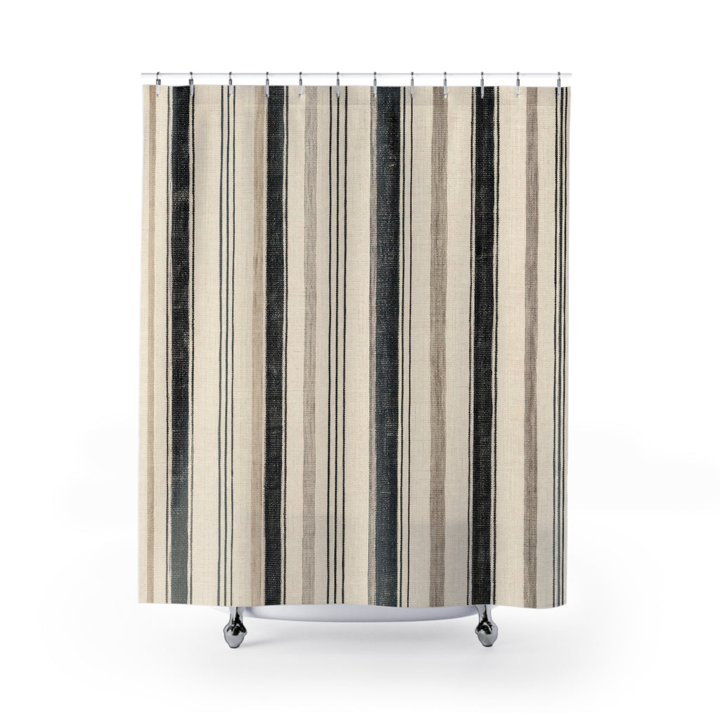 Gray Beige Dense Pinstripe Shower Curtain