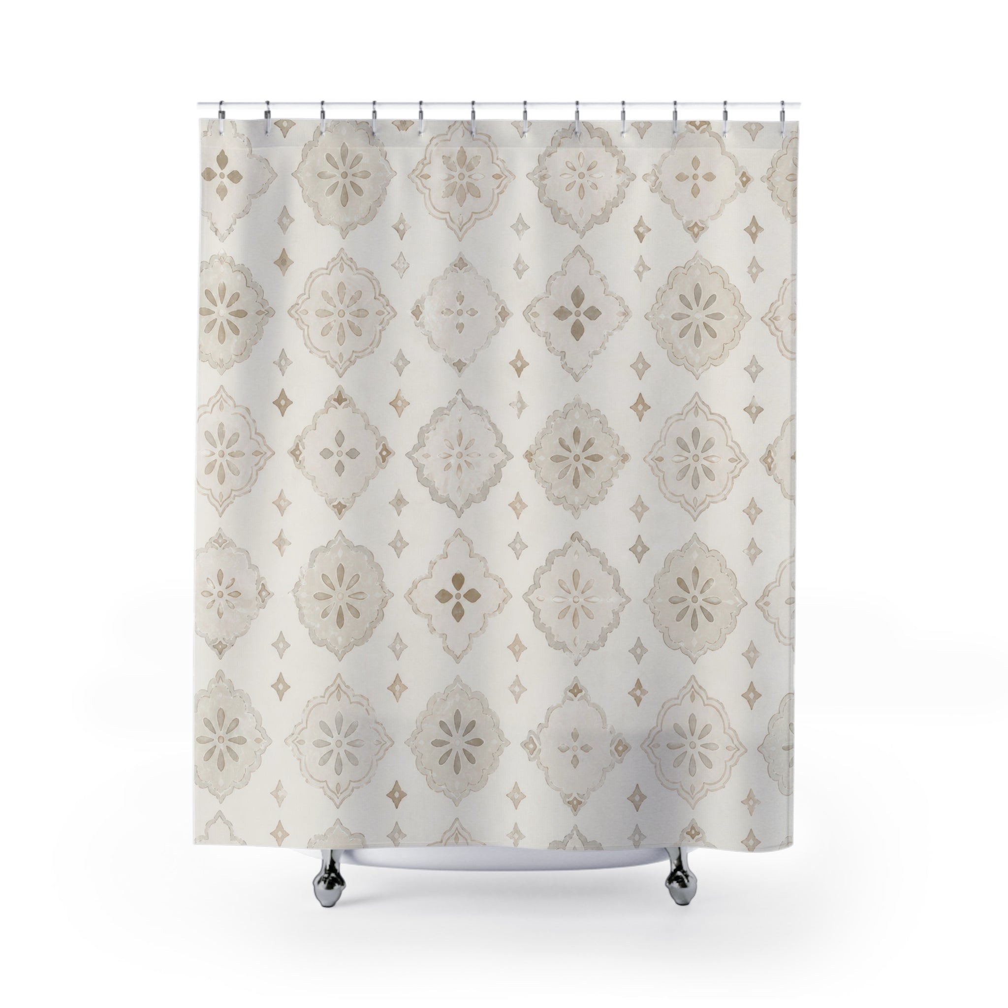 Off White Beige Medallion Shower Curtain