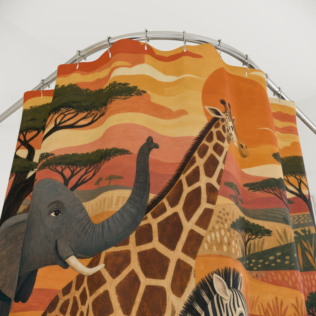 Warm Safari Animal Parade Kids Shower Curtain