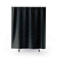 Black dahlias and acanthus leaves in a tone-on-tone pattern shower curtain, full front view