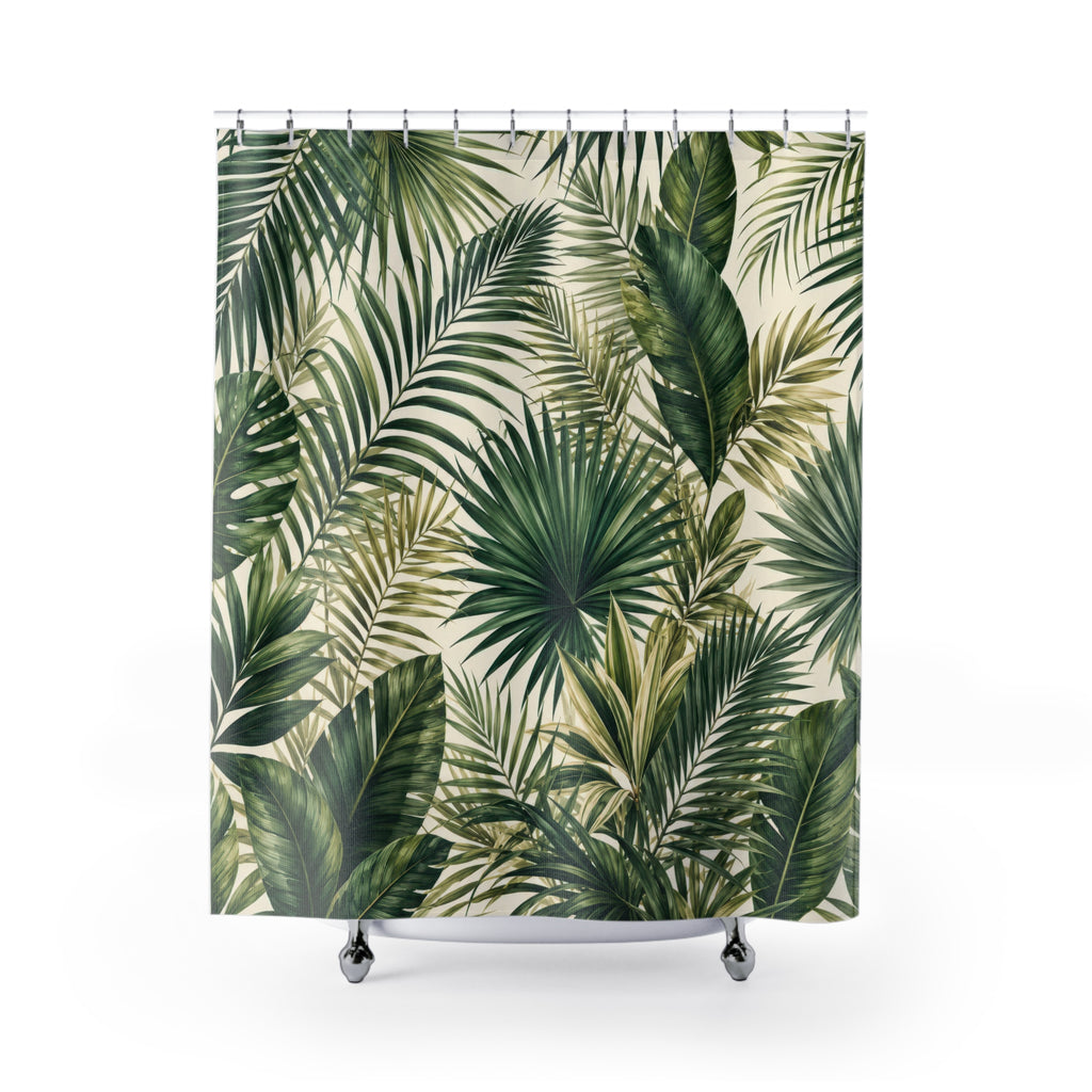 Palm Leaf Shower Curtain: Green Botanical