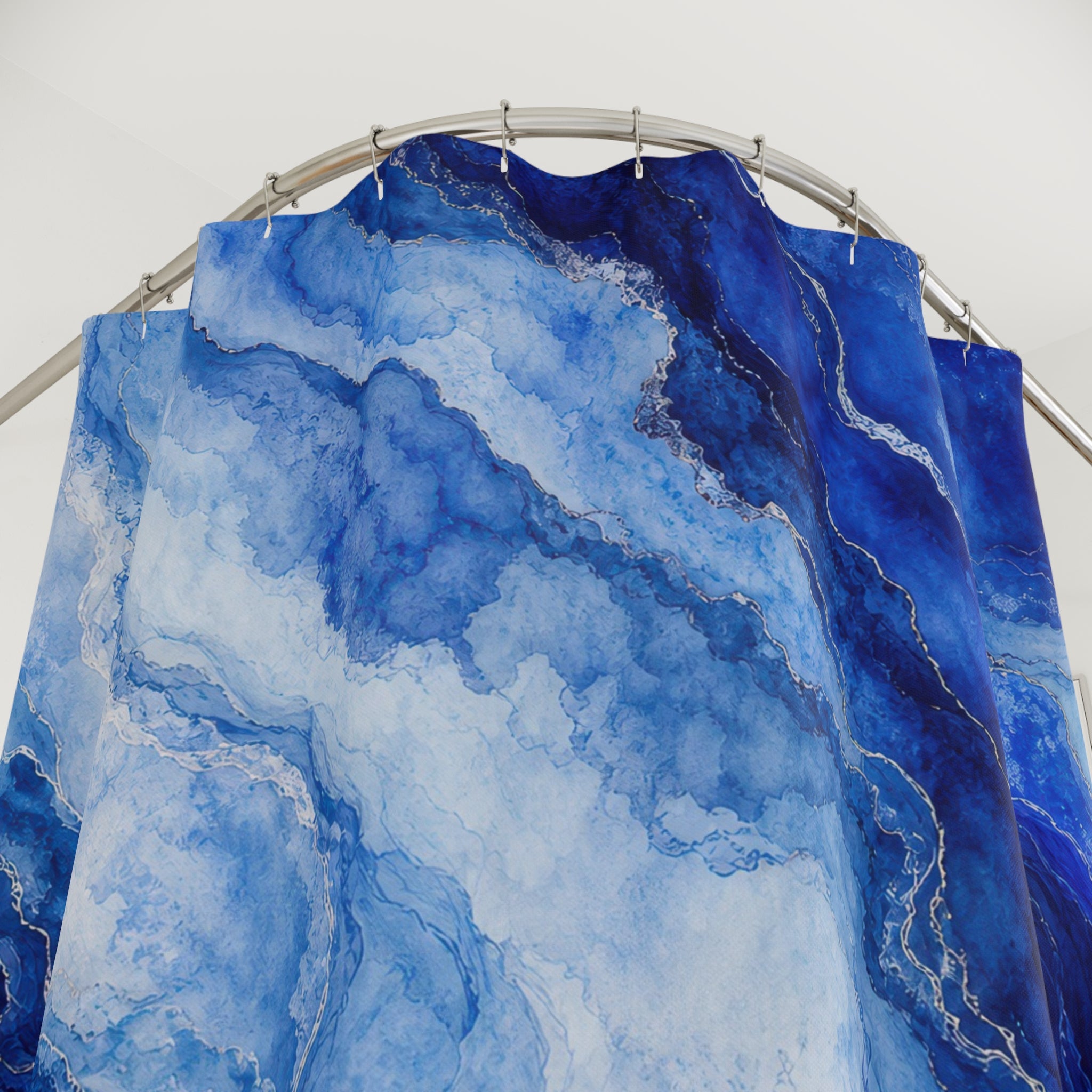 Blue Agate Marble Shower Curtain, Cobalt Blue Modern Bathroom Decor, Abstract Marble Bath Curtain, Guest Bath Decor, Small Bathroom Decor