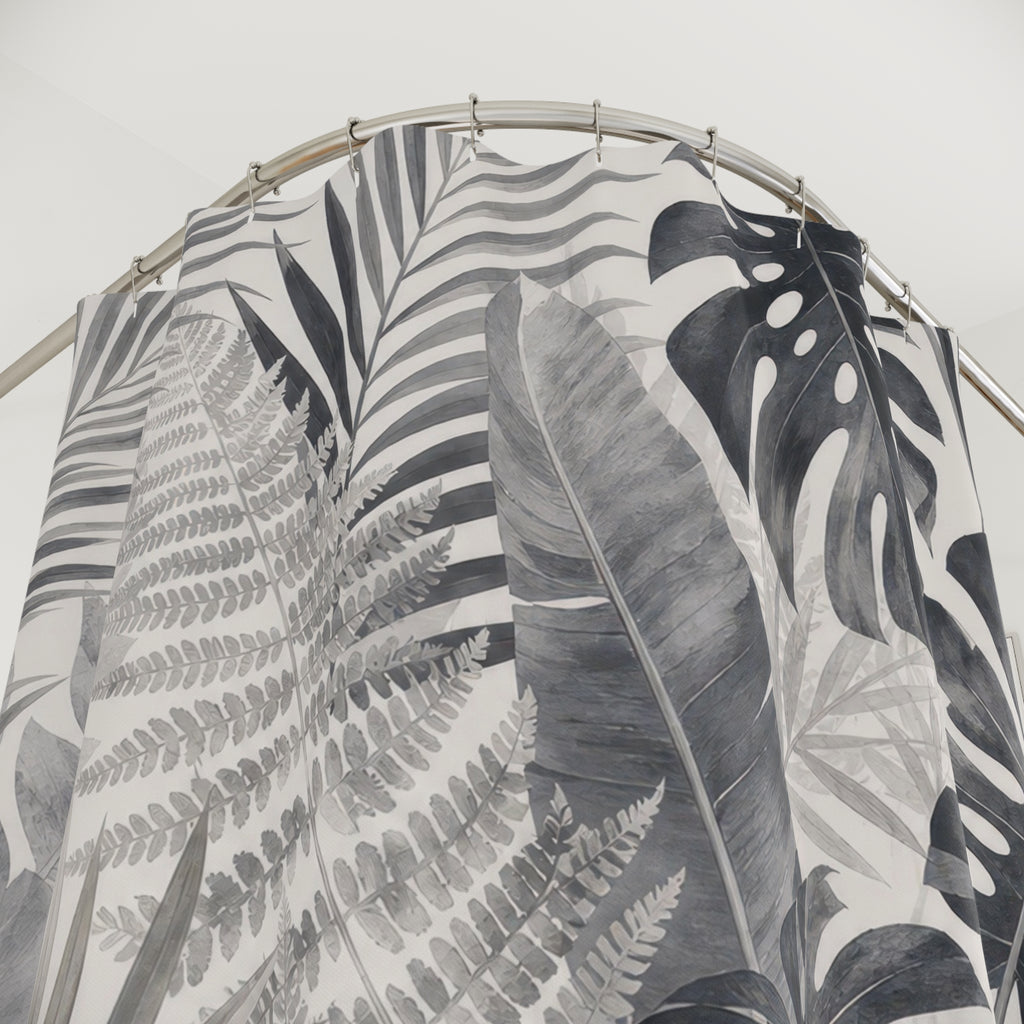 Gray Palm Leaf Tropical Shower Curtain