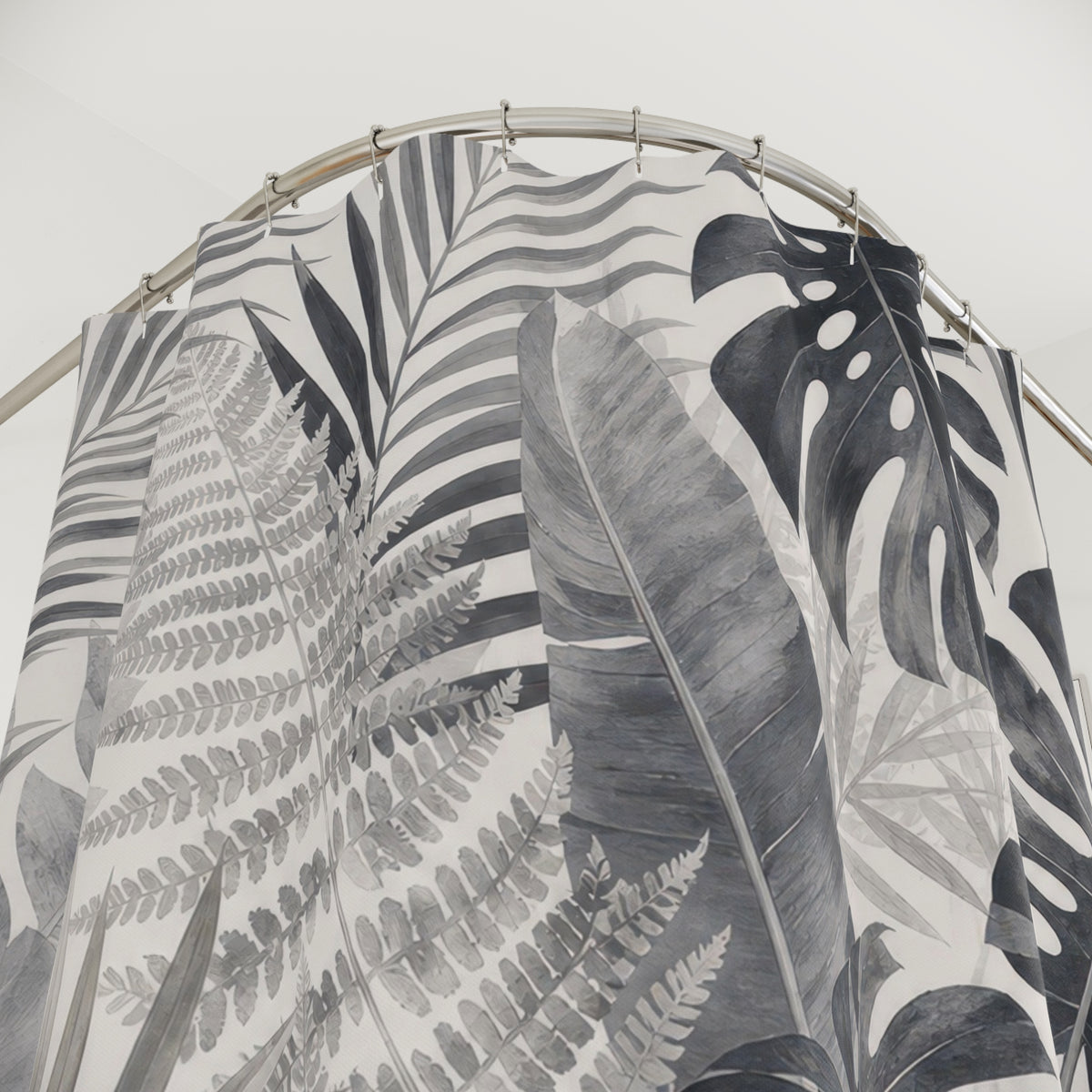 Gray Palm Leaf Tropical Shower Curtain