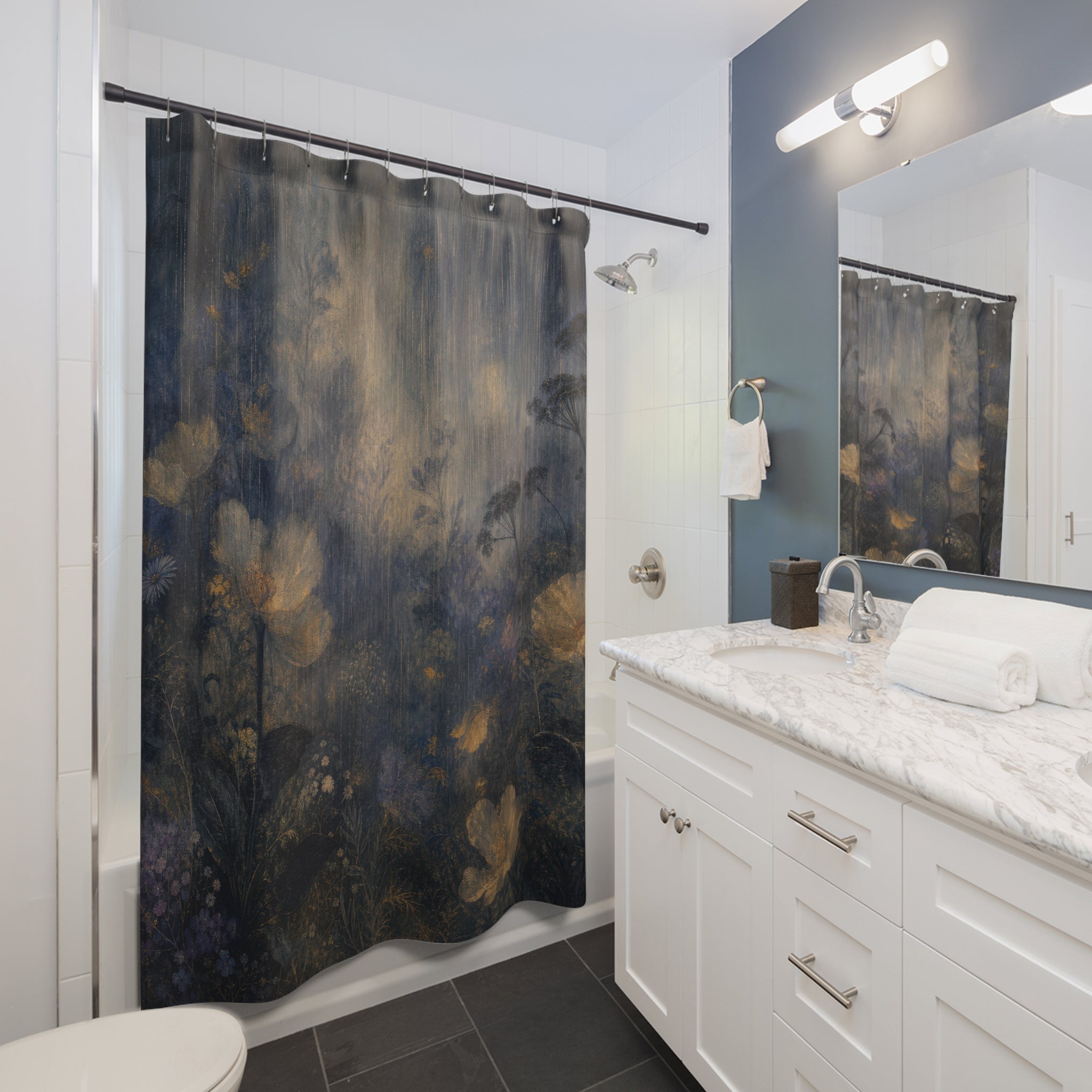 Dreamy Rain Flower Print Shower Curtain