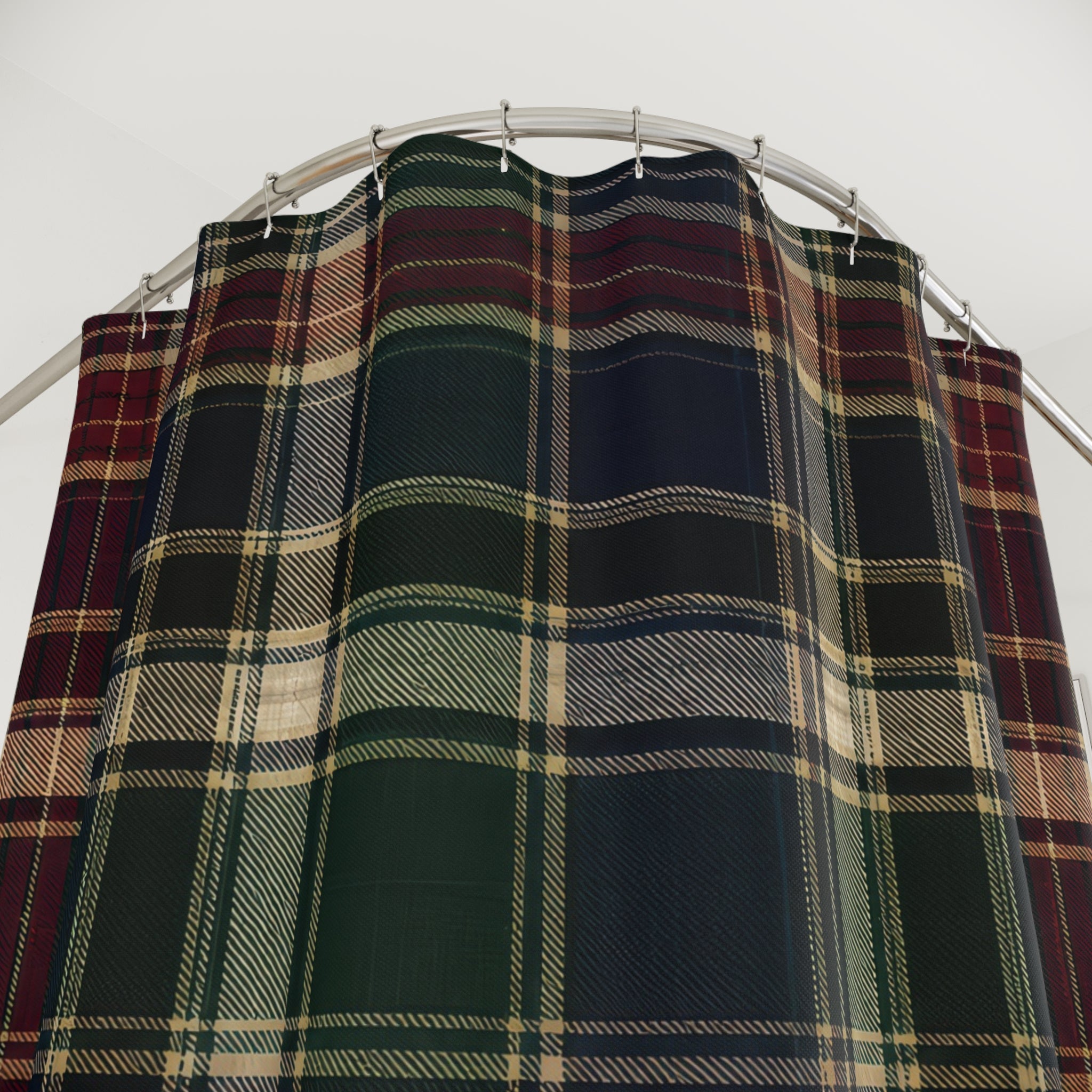 Plaid Shower Curtain: Green Navy Burgundy Tartan Pattern