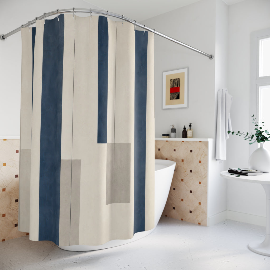 Beige Gray Modern Navy Shower Curtain: Beige Gray Modern Showe