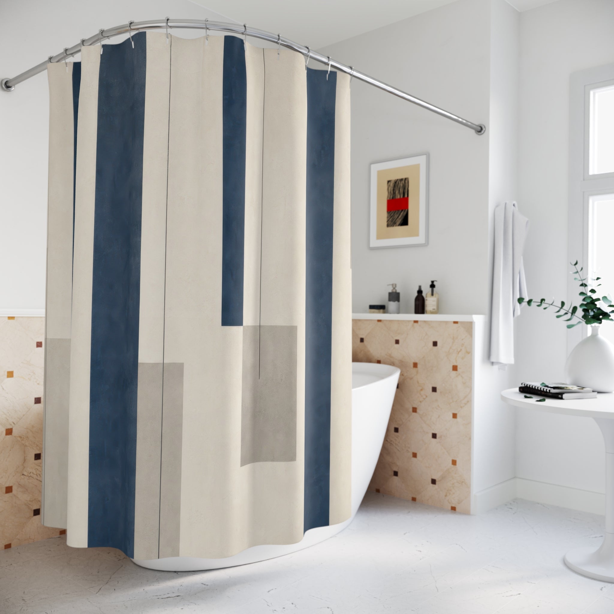 Beige Gray Modern Navy Shower Curtain: Beige Gray Modern Showe