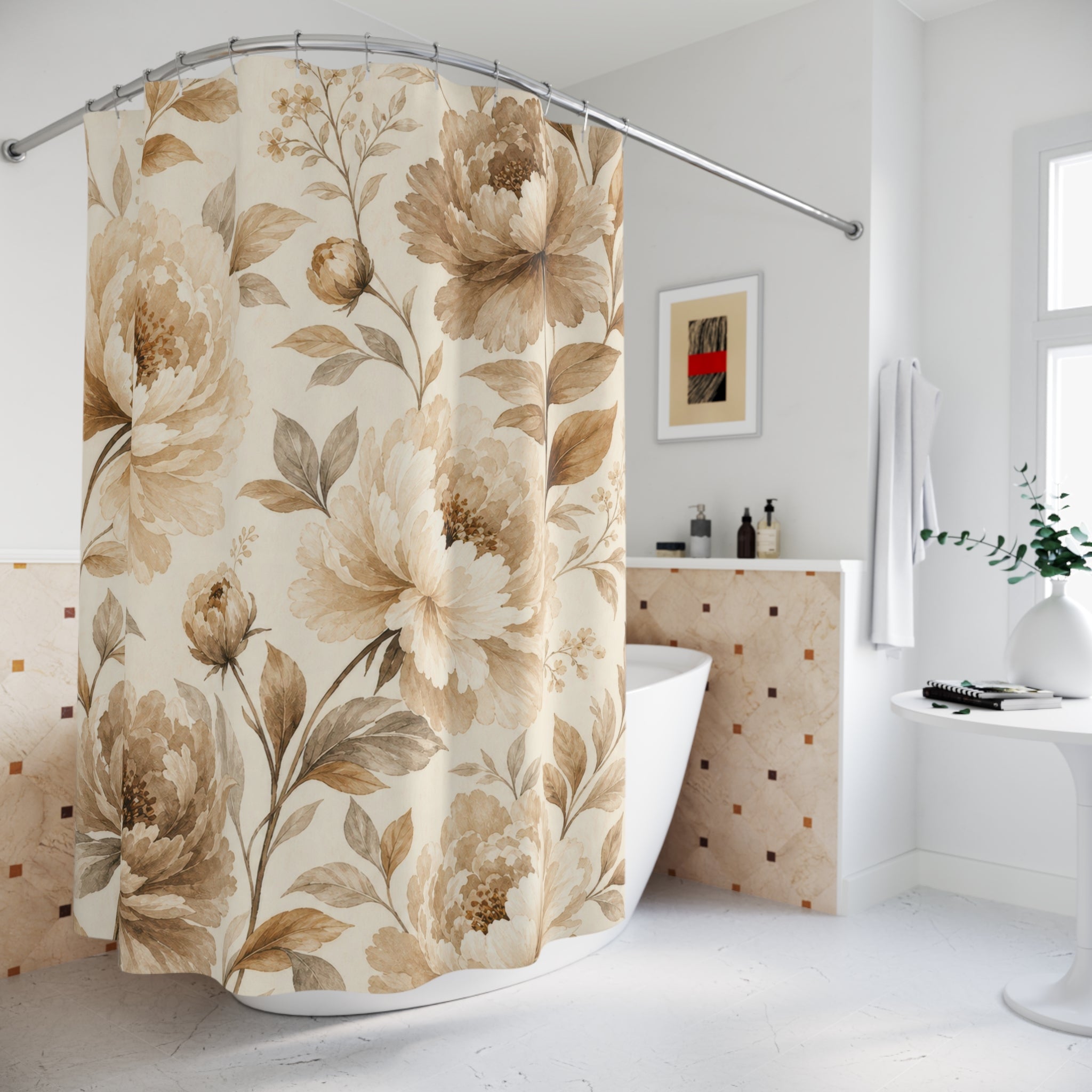 Large Cream Flower Botanical Shower Curtain