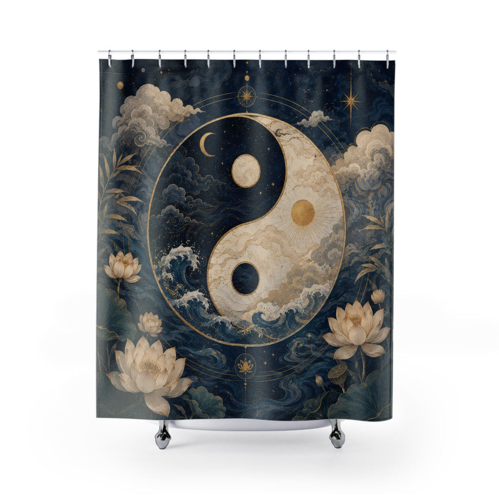 Yin Yang Shower Curtain: Celestial Navy Gold