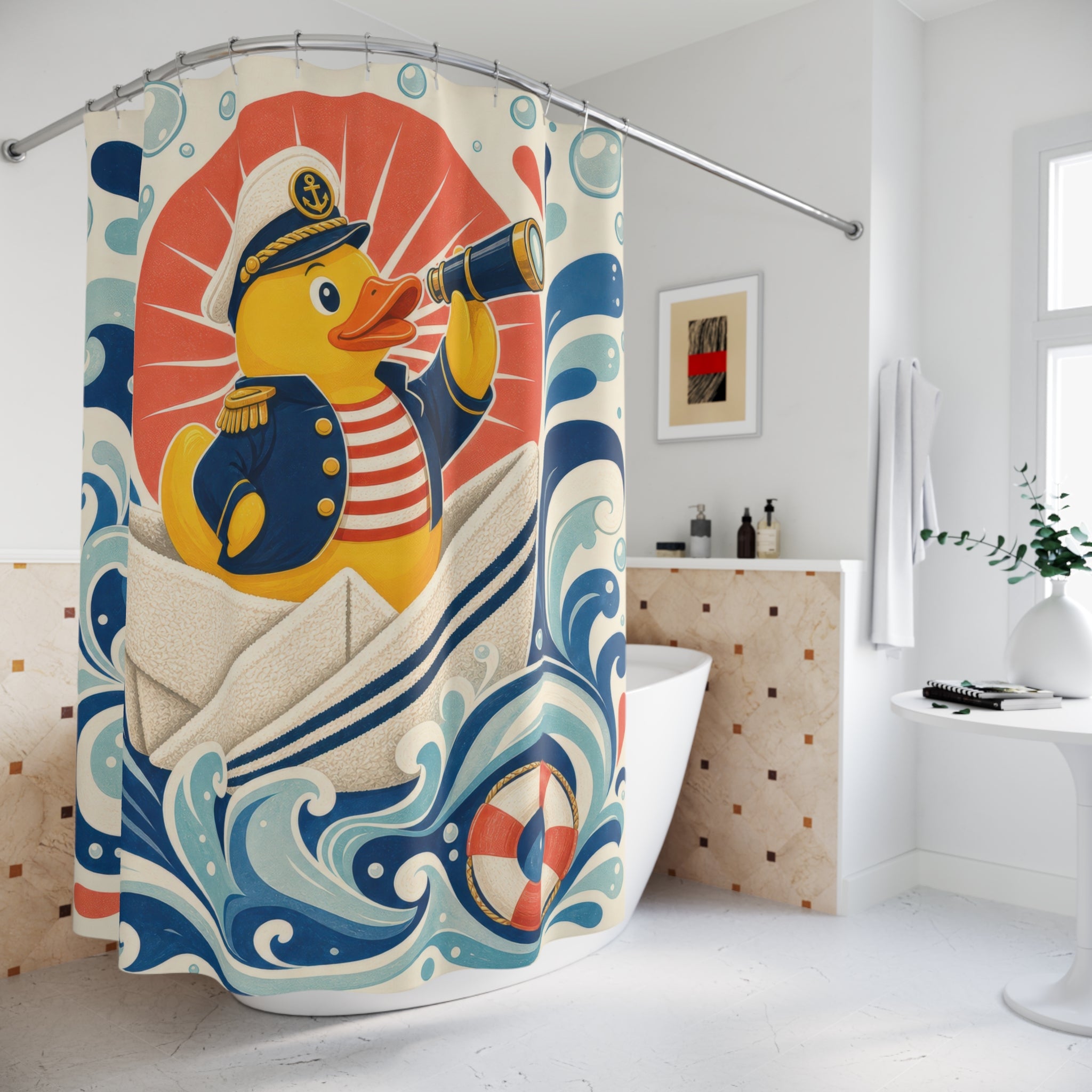 Duck Sailor Paper Boat Shower Curtain
