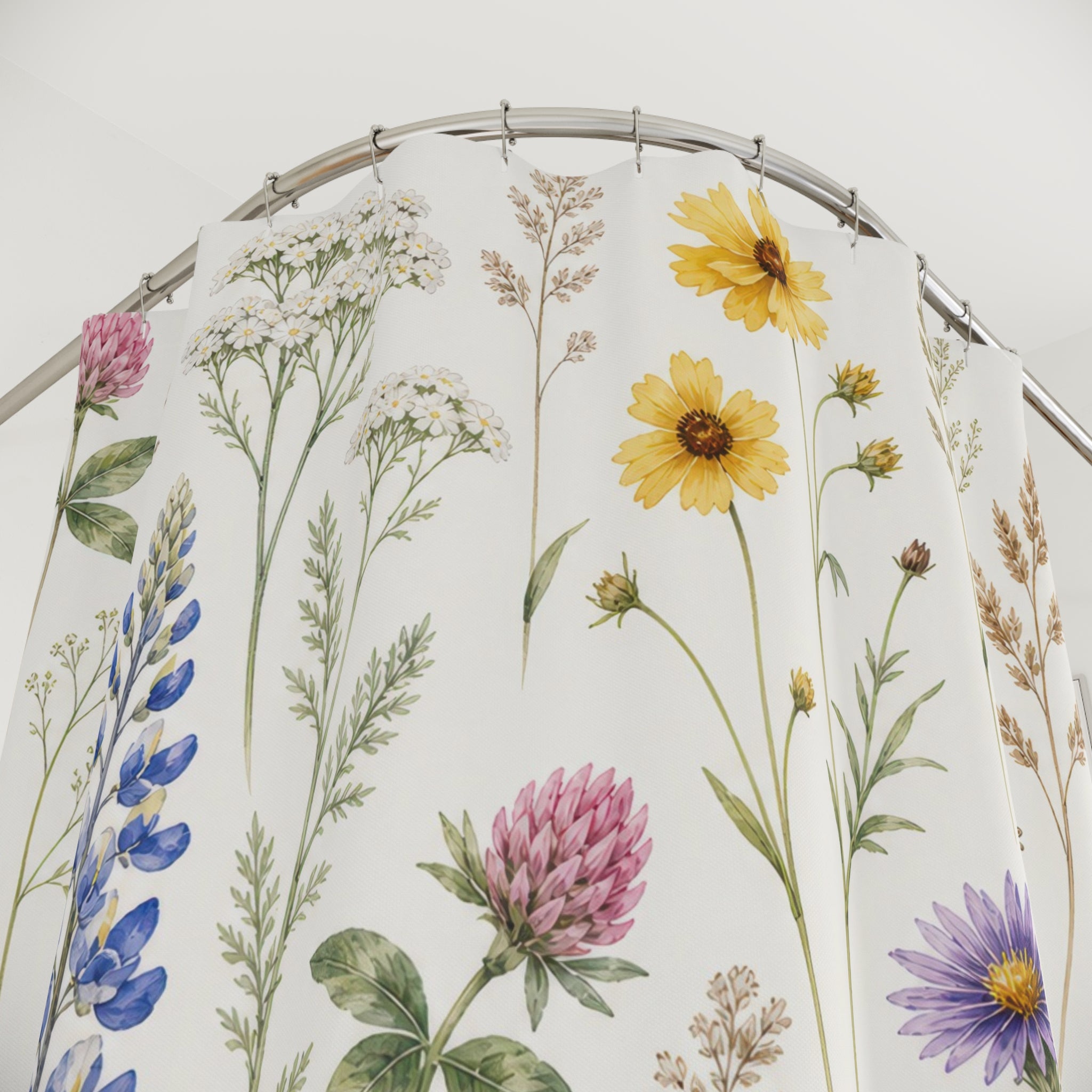 Blue Yellow Wildflower Stem Shower Curtain