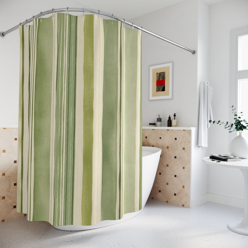 Green Striped Shower Curtain, Sage Olive Vertical Stripe Pattern, Farmhouse Bathroom Decor, Calm Sage Wall Decor Guest Bath Wall Gift