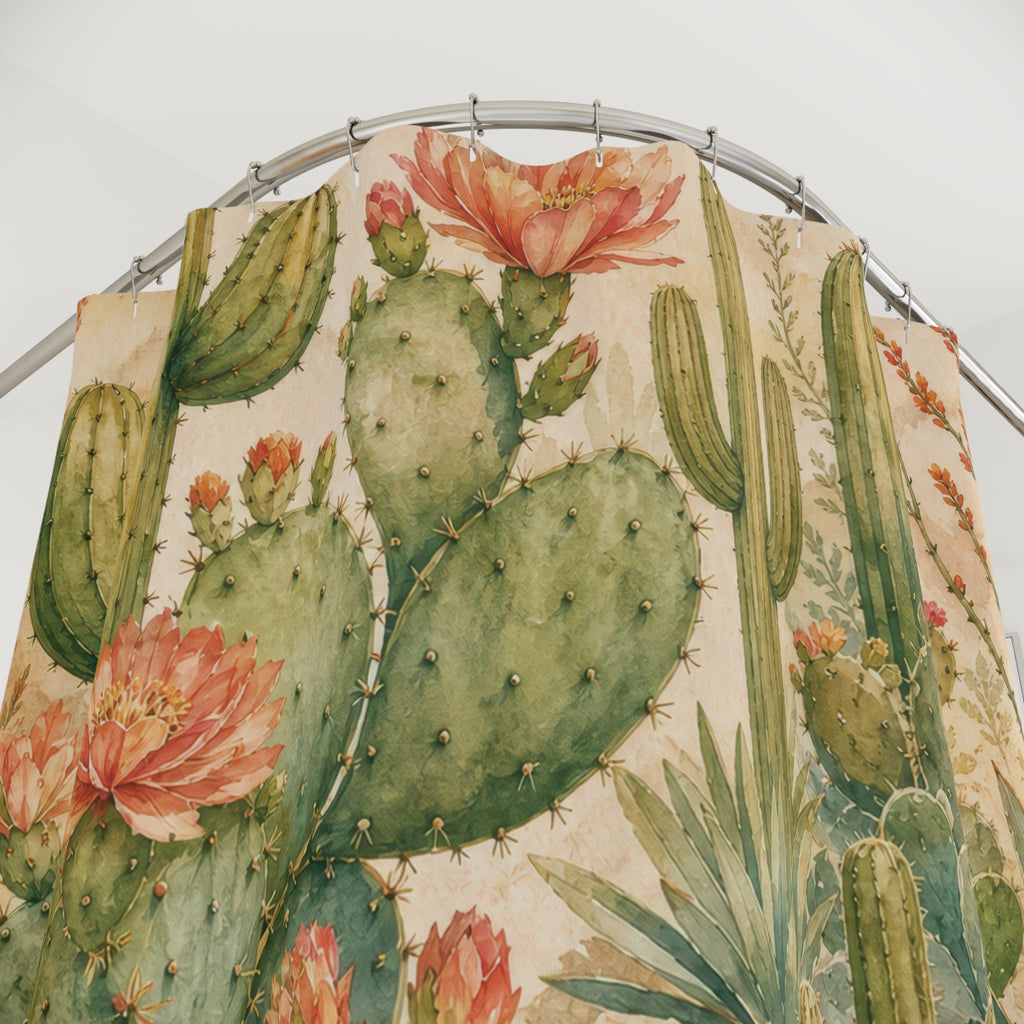 Cactus Shower Curtain: Desert Botanical Pattern