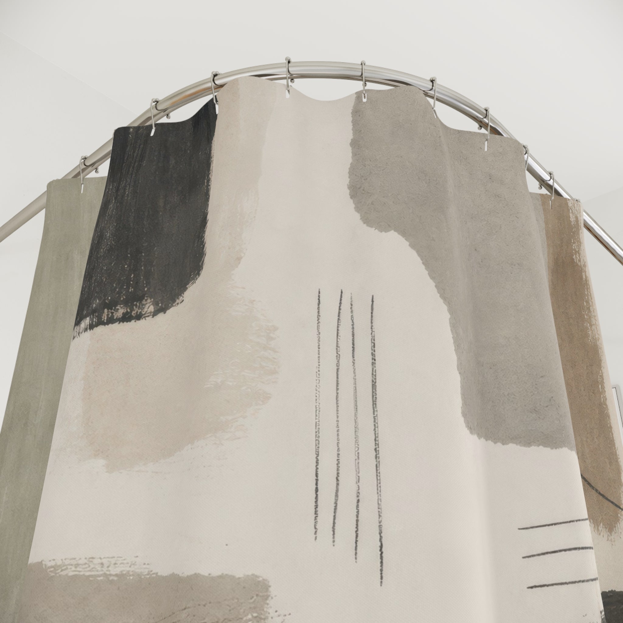 Neutral Abstract Shower Curtain, Painterly Brushstroke Pattern, Beige Black Taupe Modern Bathroom Decor, Minimal Art Bath Style, Organic