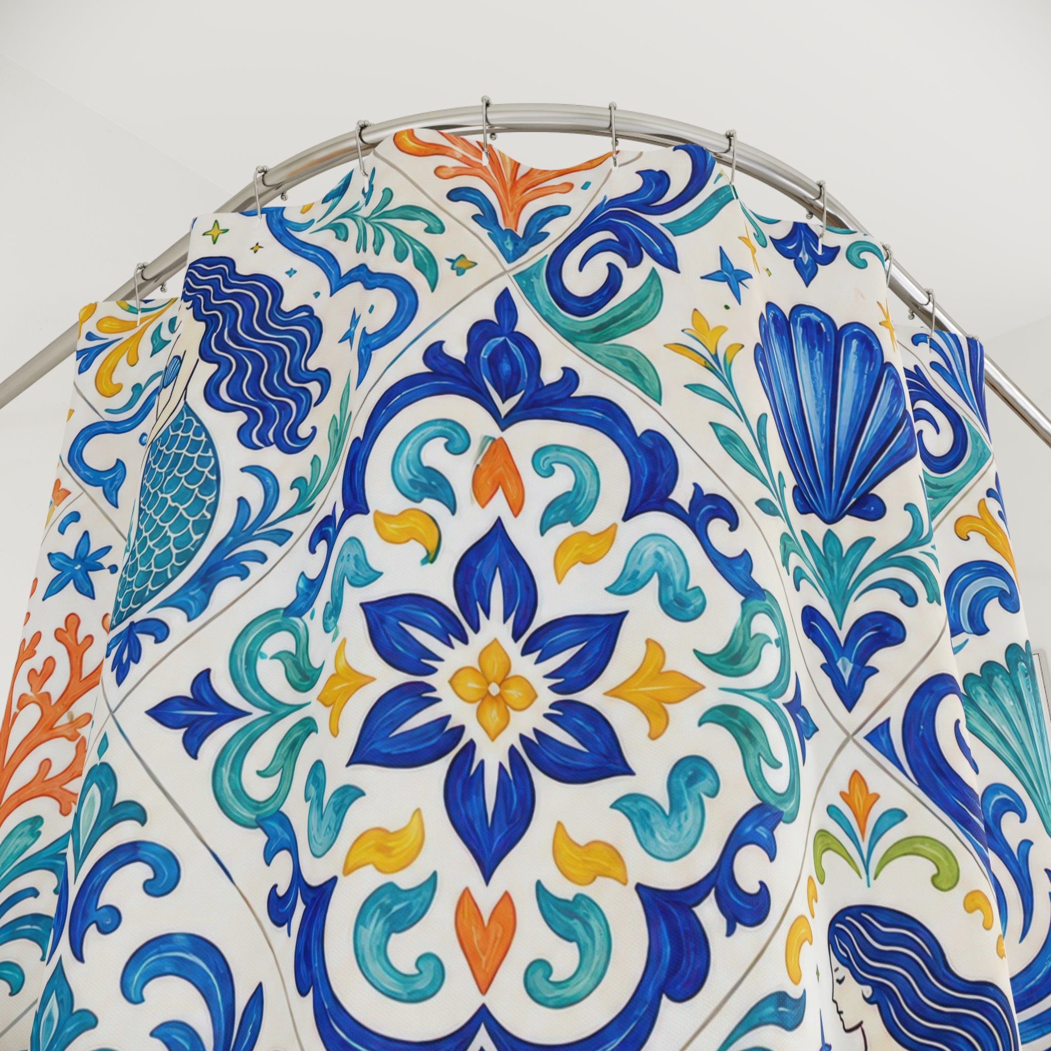 Blue Talavera Shell Tile Shower Curtain