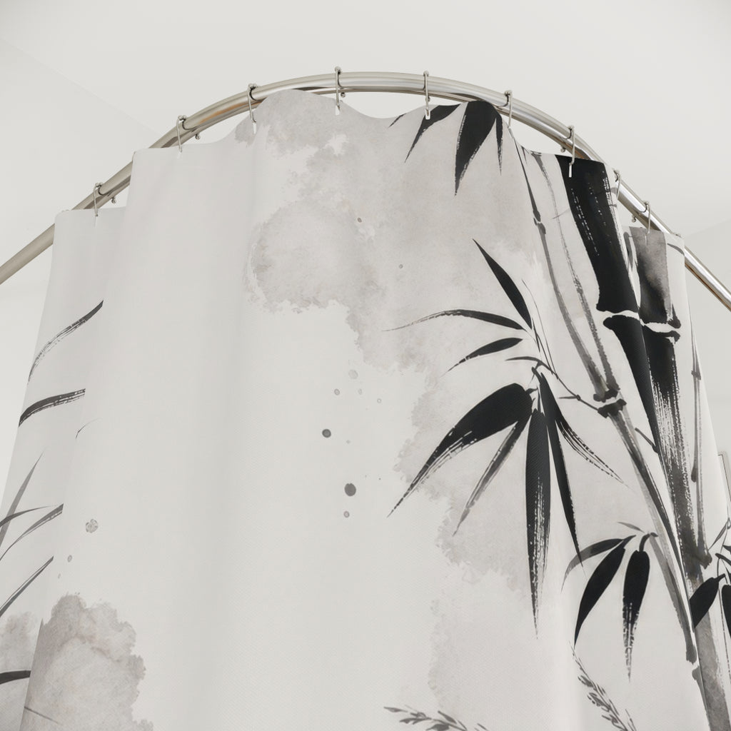 Black White Ink Landscape Shower Curtain