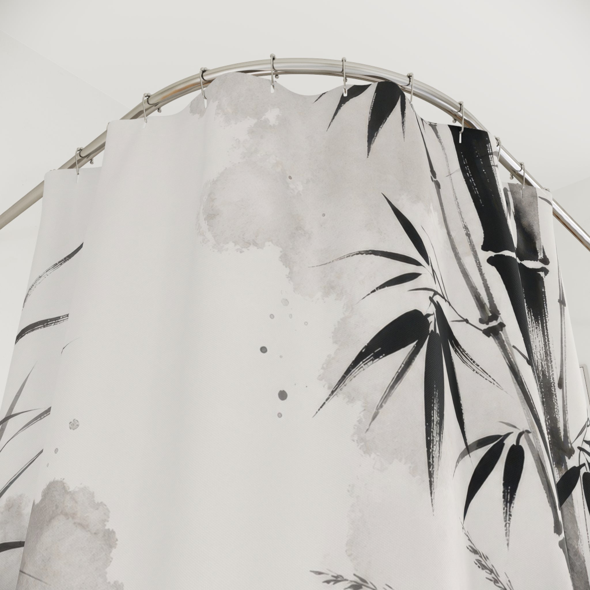 Black White Ink Landscape Shower Curtain