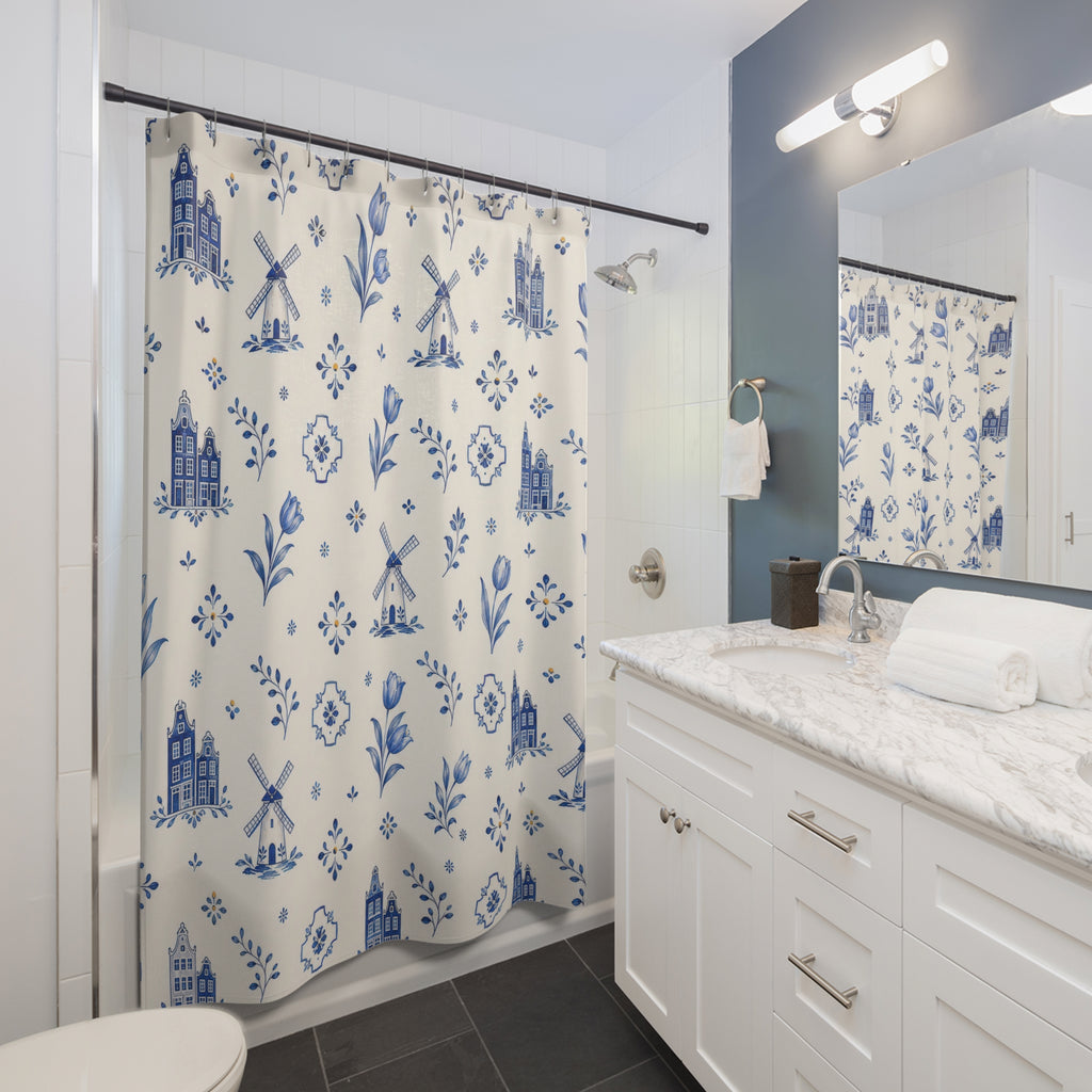 Dutch Delft Blue and White Shower Curtain