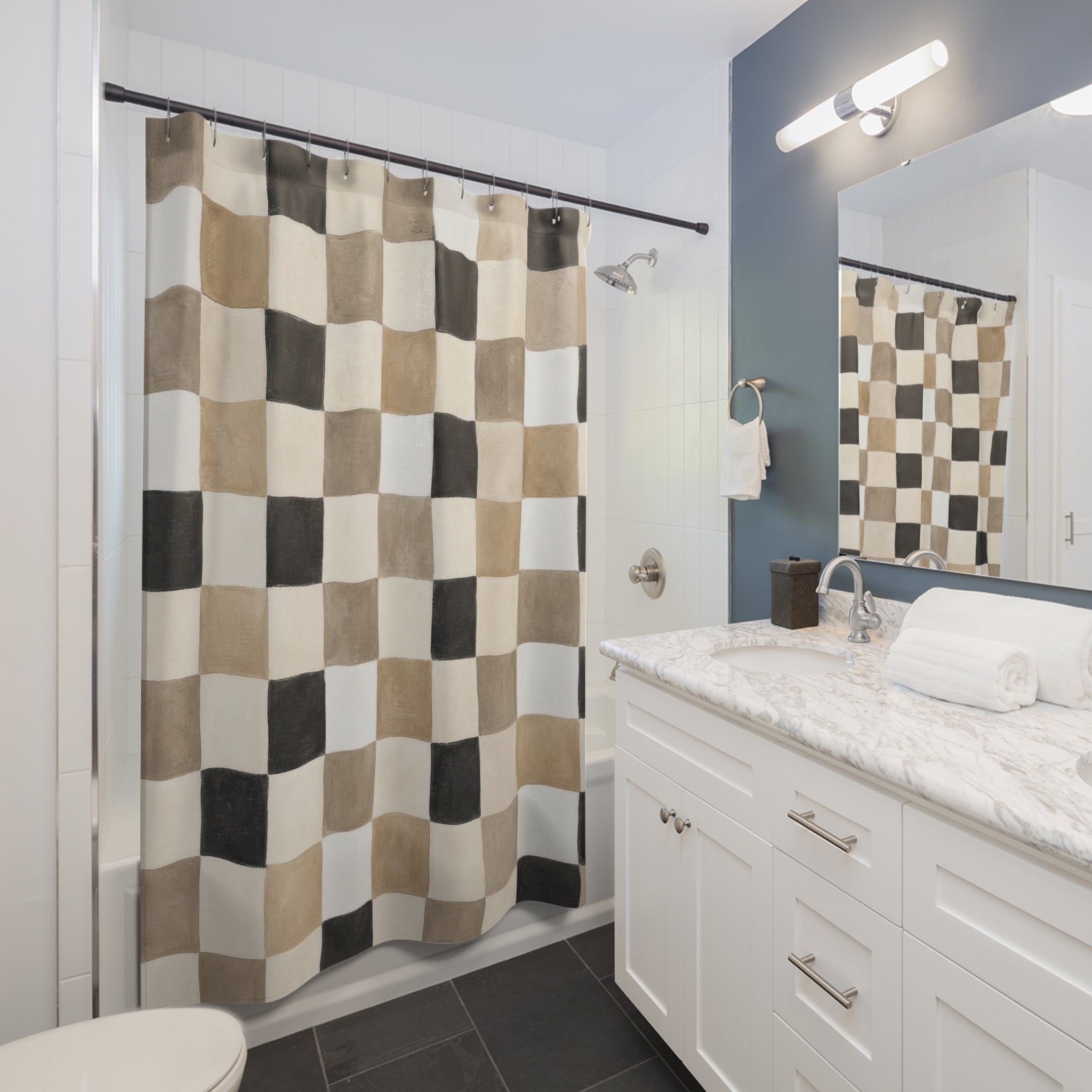 Black Beige Checkerboard Shower Curtain