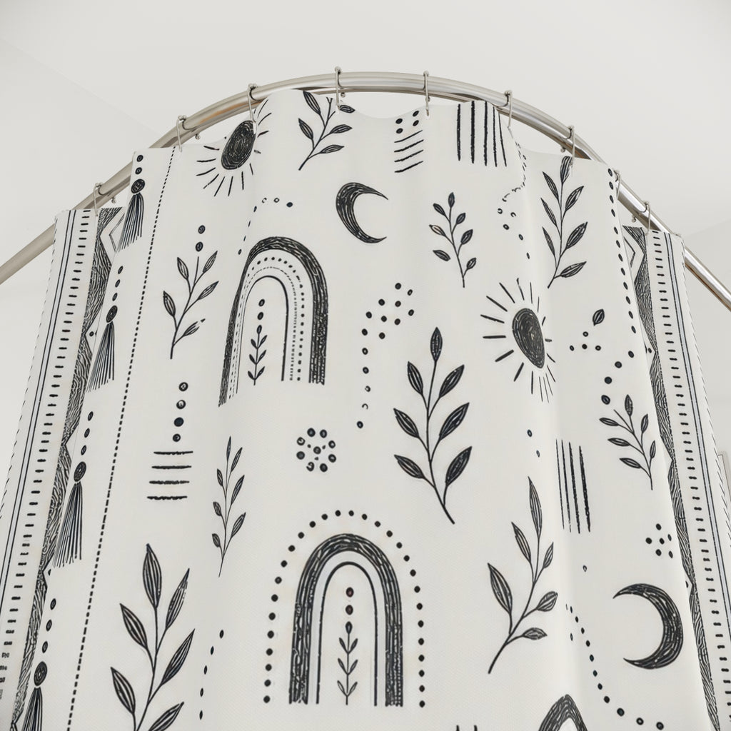 Black Boho Shower Curtain