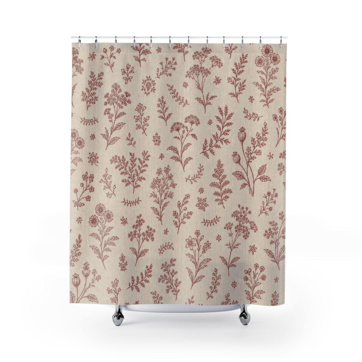 Vintage Farmhouse Red Floral Shower Curtain