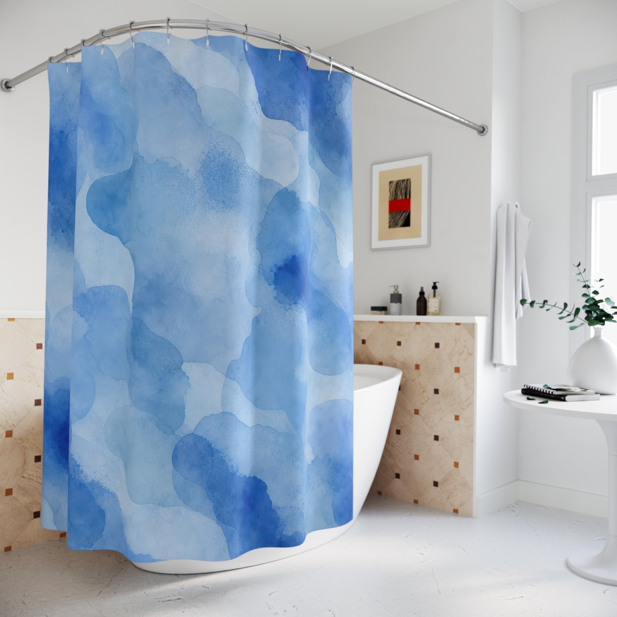 Blue Watercolor Cloud Shower Curtain