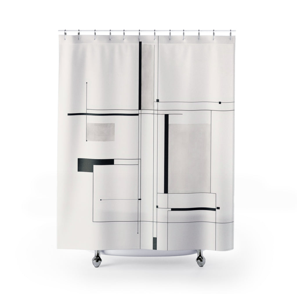 Black White Linear Grid Shower Curtain