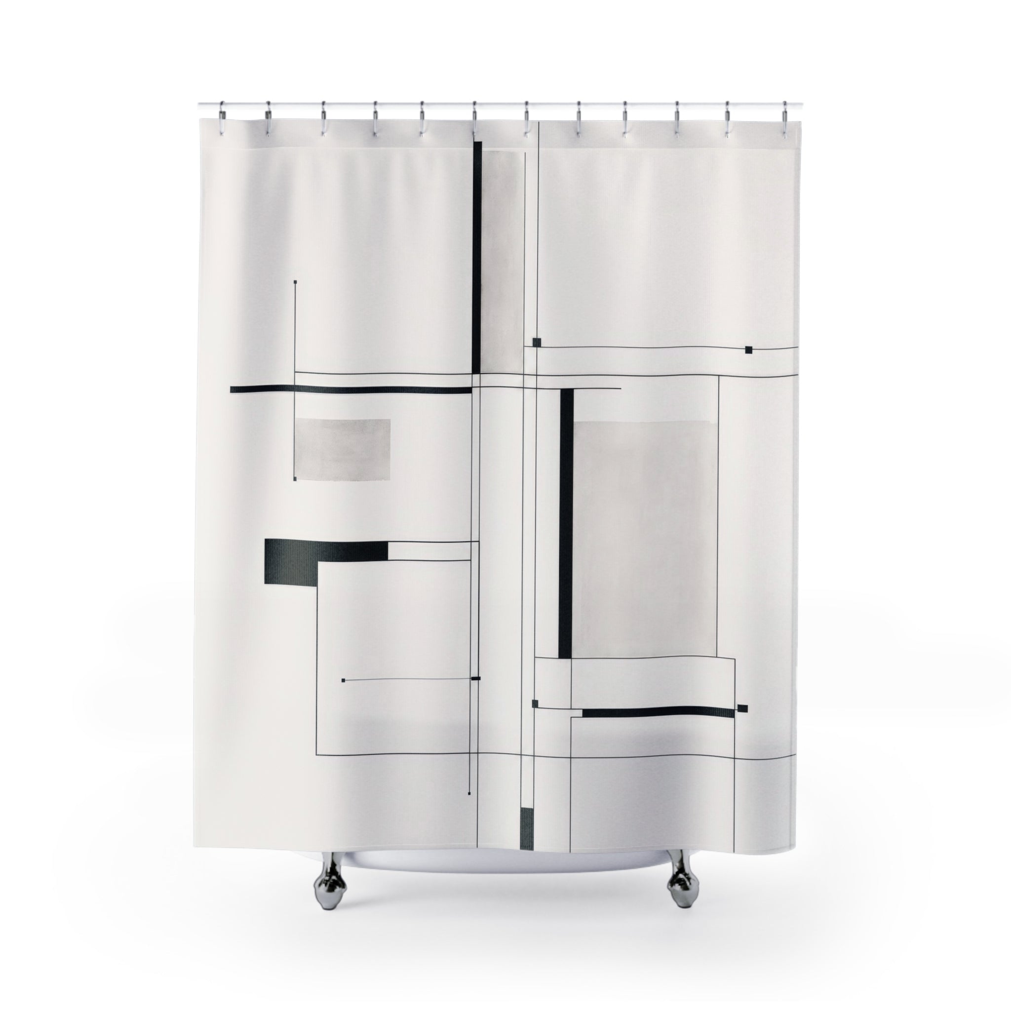 Black White Linear Grid Shower Curtain