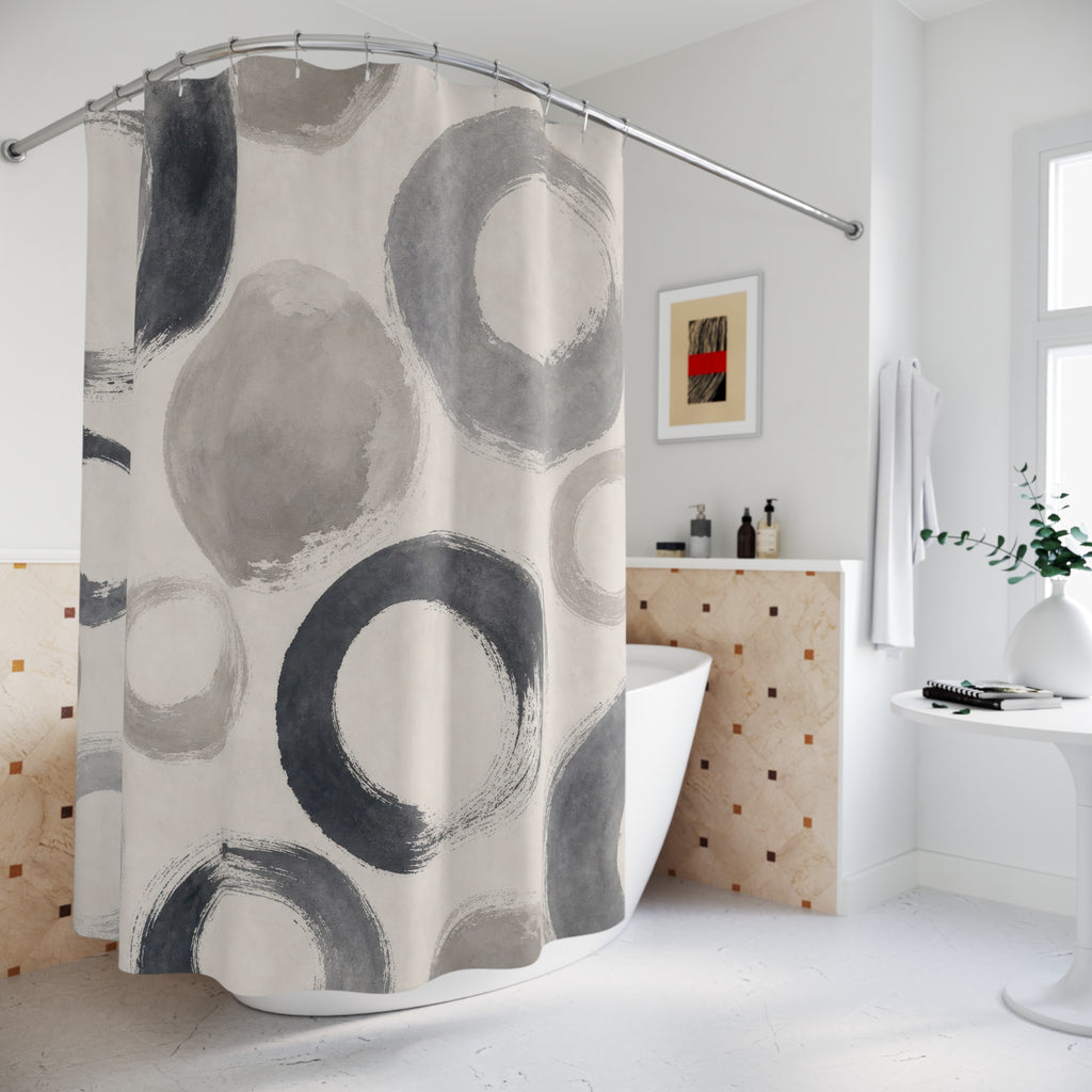 Grey Black Circle Shower Curtain