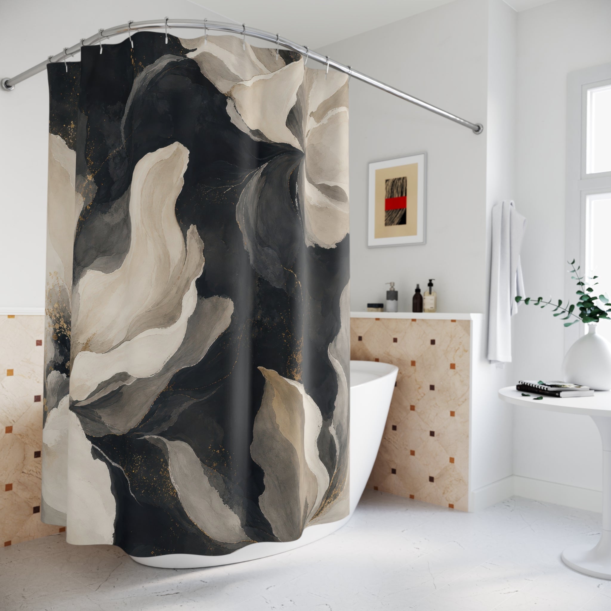 Cream Magnolia Watercolor Shower Curtain