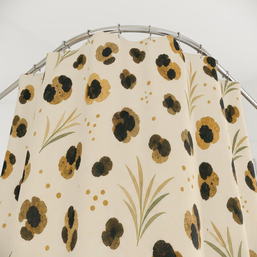 Animal Print decorative shower curtain with close-up print, hooks, and folds