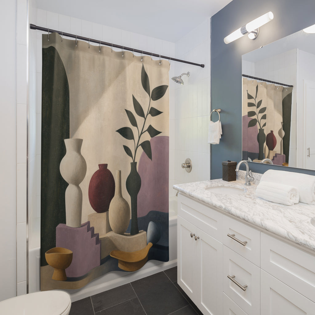 Sculptural Still Life Mid Century Modern Shower Curtain