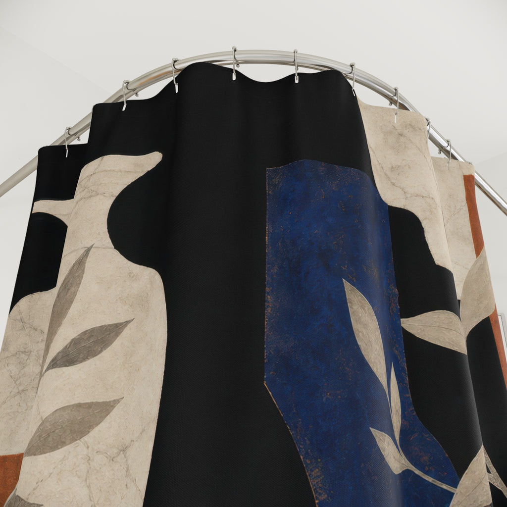 Vase Leaf Black Botanical Shower Curtain