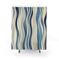 Navy Aqua Wavy Ribbon Shower Curtain