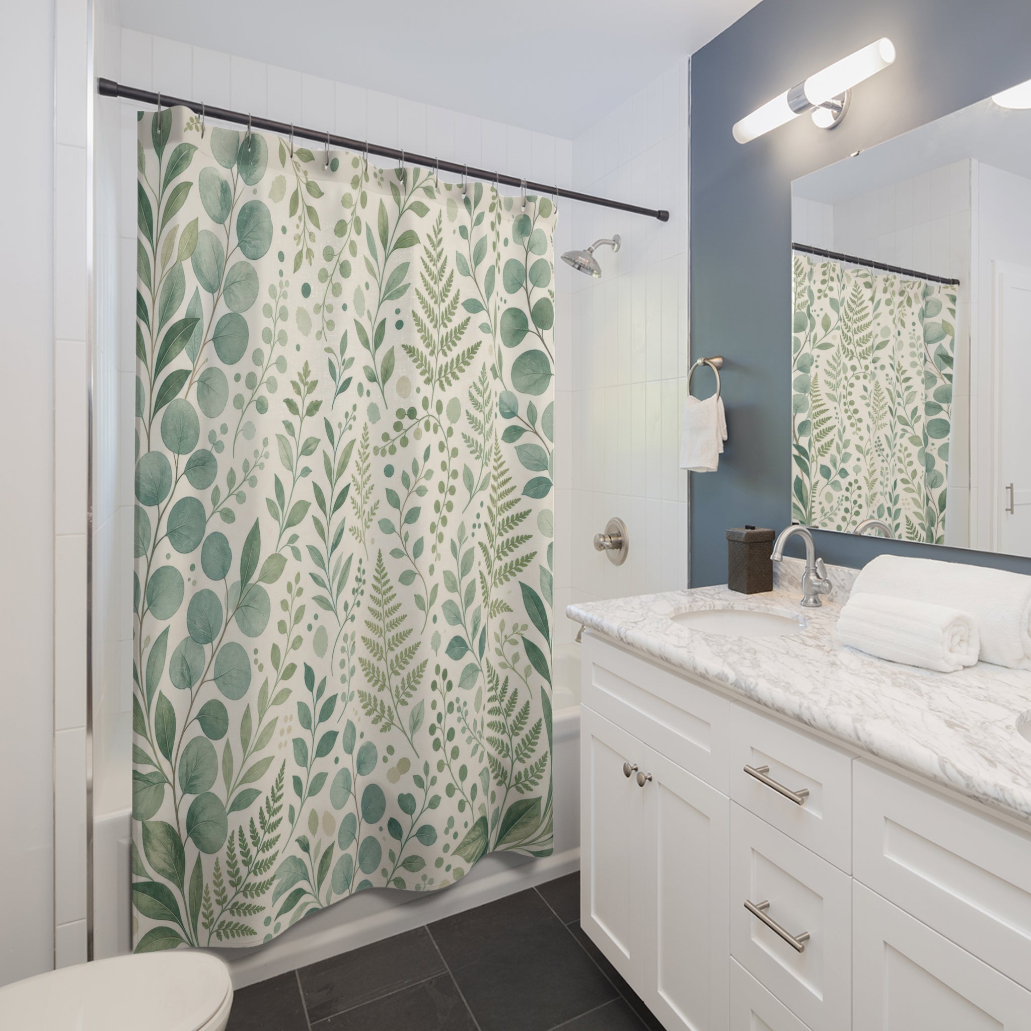 Green Leaf Botanical Shower Curtain