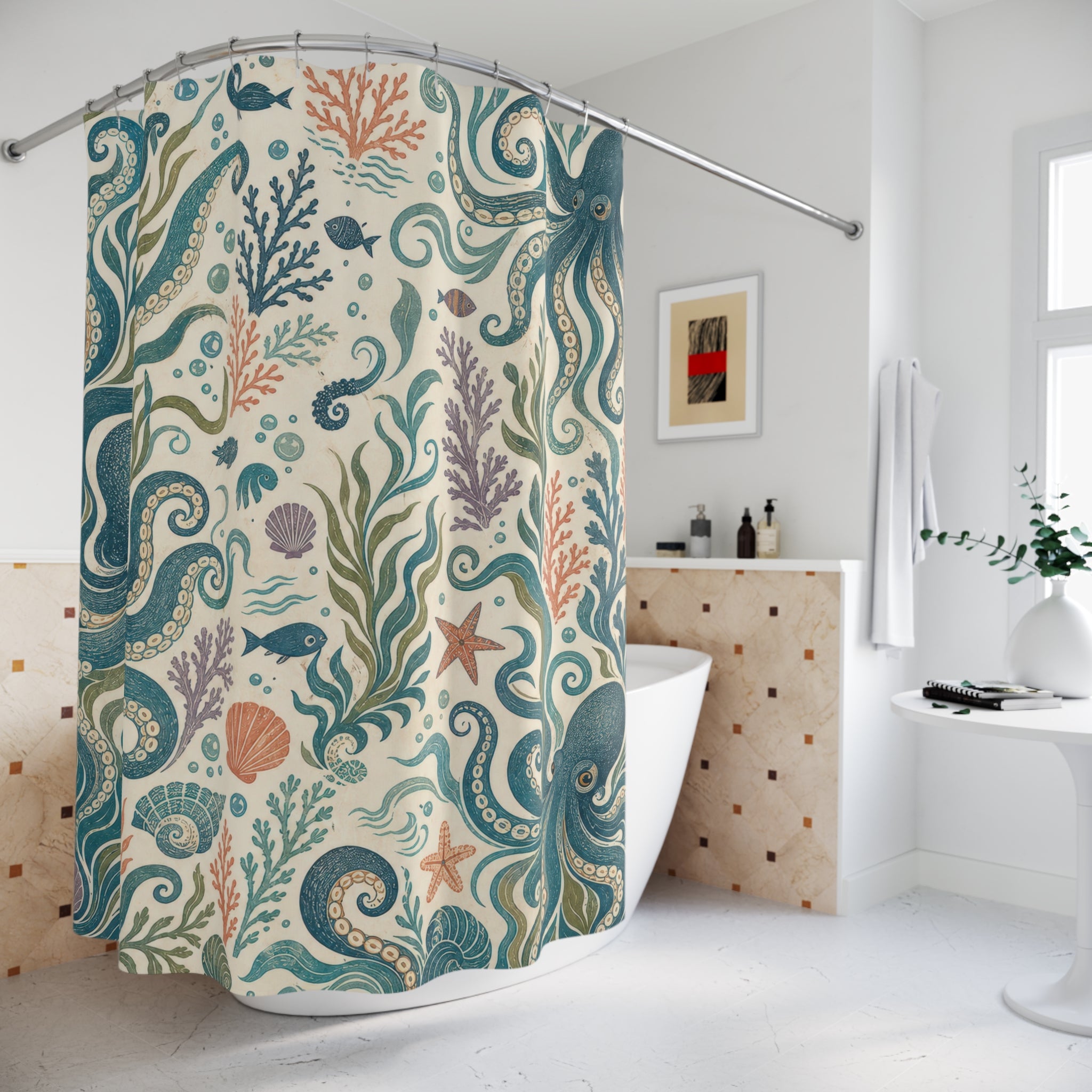 Octopus Ocean Coastal Shower Curtain