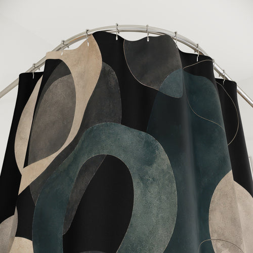 Abstract Circle decorative shower curtain with close-up print, hooks, and folds