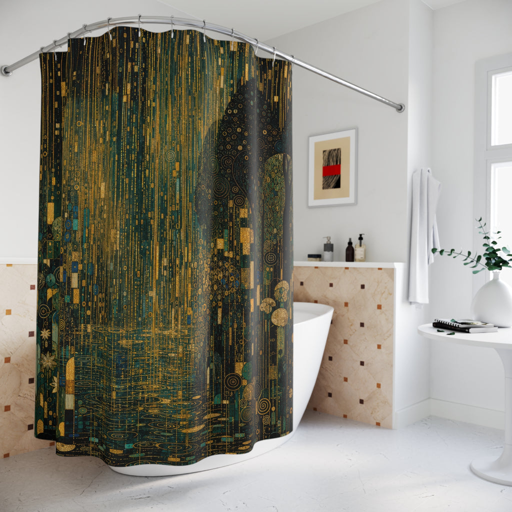 Gold Rain Forest Print Shower Curtain