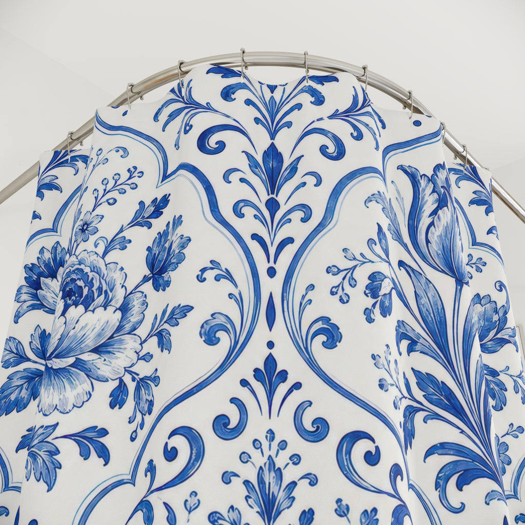 White Botanical Tile Shower Curtain